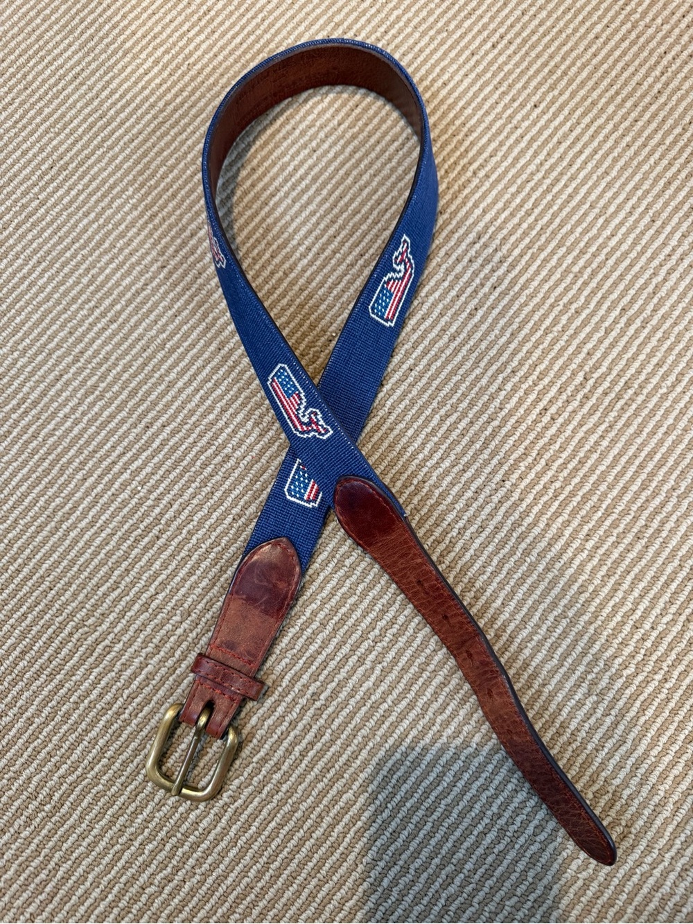 Smathers & Branson Vineyard Vines Navy Flag Needlepoint Belt 32